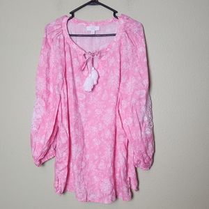 Charter Club Pink Bohemian Linen Blouse Size XXL